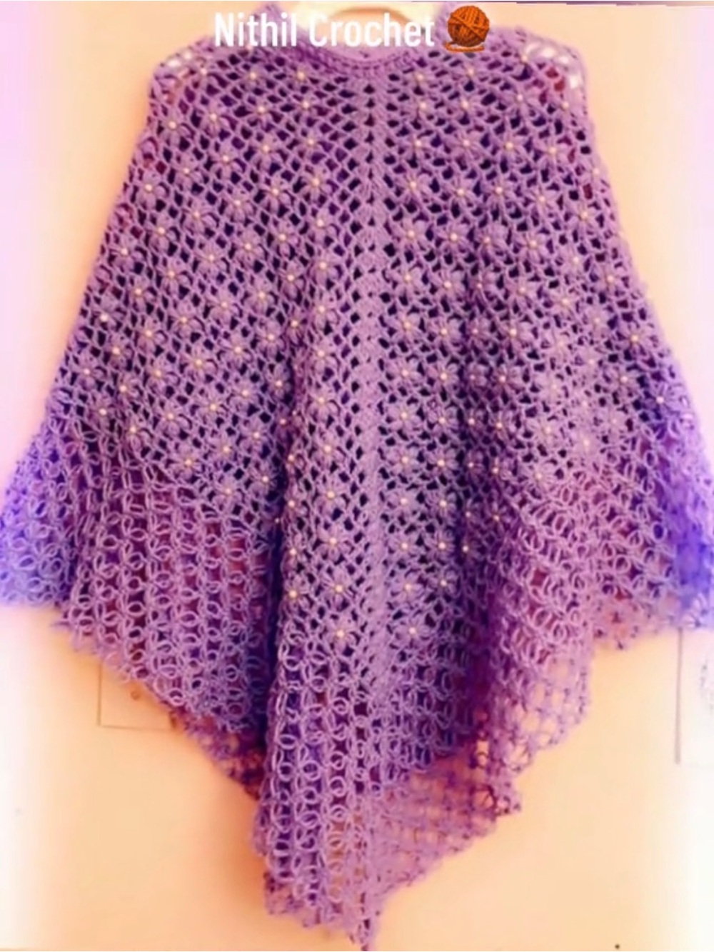 Handmade Purple Crochet Poncho Sweater by